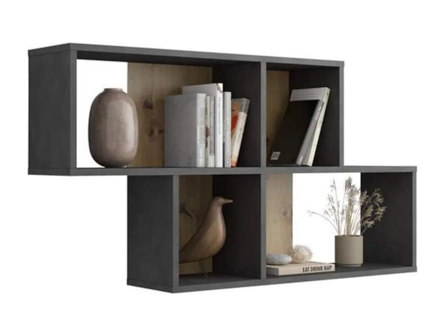 Etagère murale 4 cases en bois chêne artisan et matera - ET13042-6