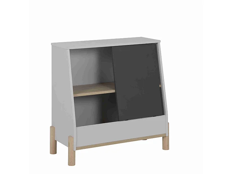 Meuble de rangement enfant avec porte coulissante ardoise - RA5042