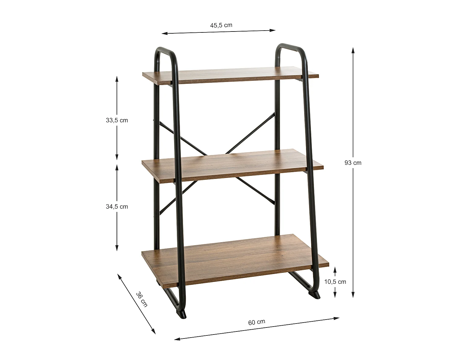 Etagère 3 plateaux en bois imitation chêne et noir laqué - ET15052