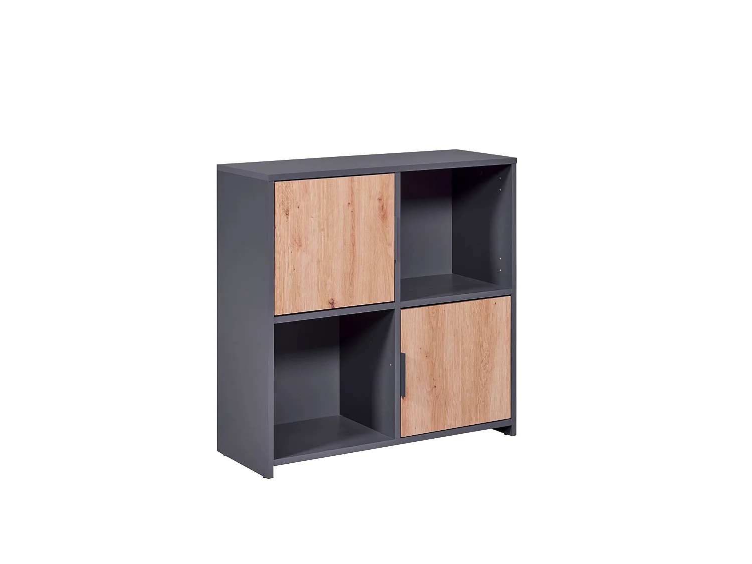 Etagère 4 cases en bois anthracite avec 2 portes battantes chêne artisan - ET12115