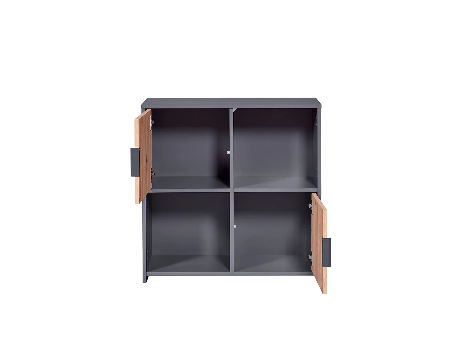 Etagère 4 cases en bois anthracite avec 2 portes battantes chêne artisan - ET12115