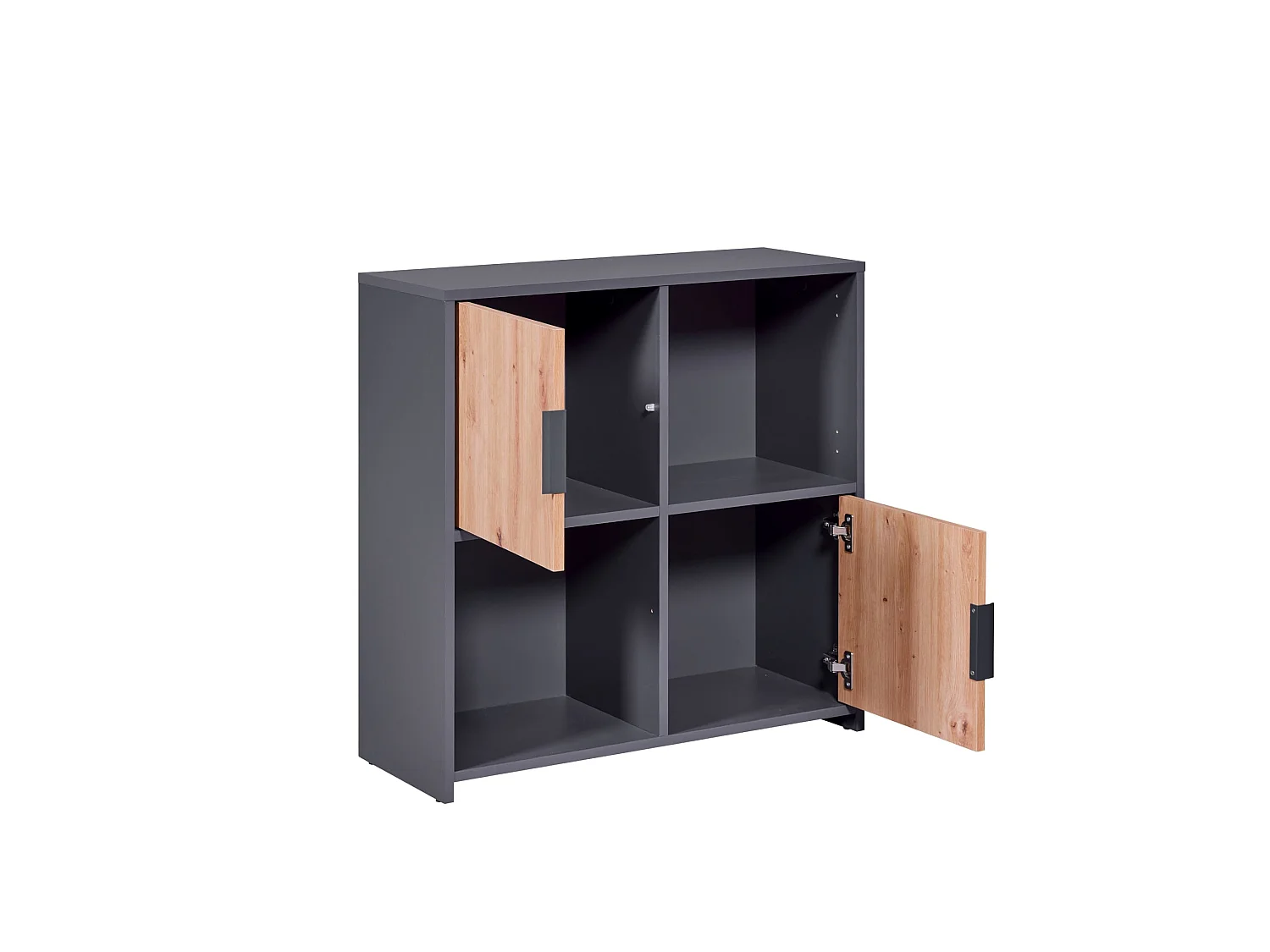 Etagère 4 cases en bois anthracite avec 2 portes battantes chêne artisan - ET12115