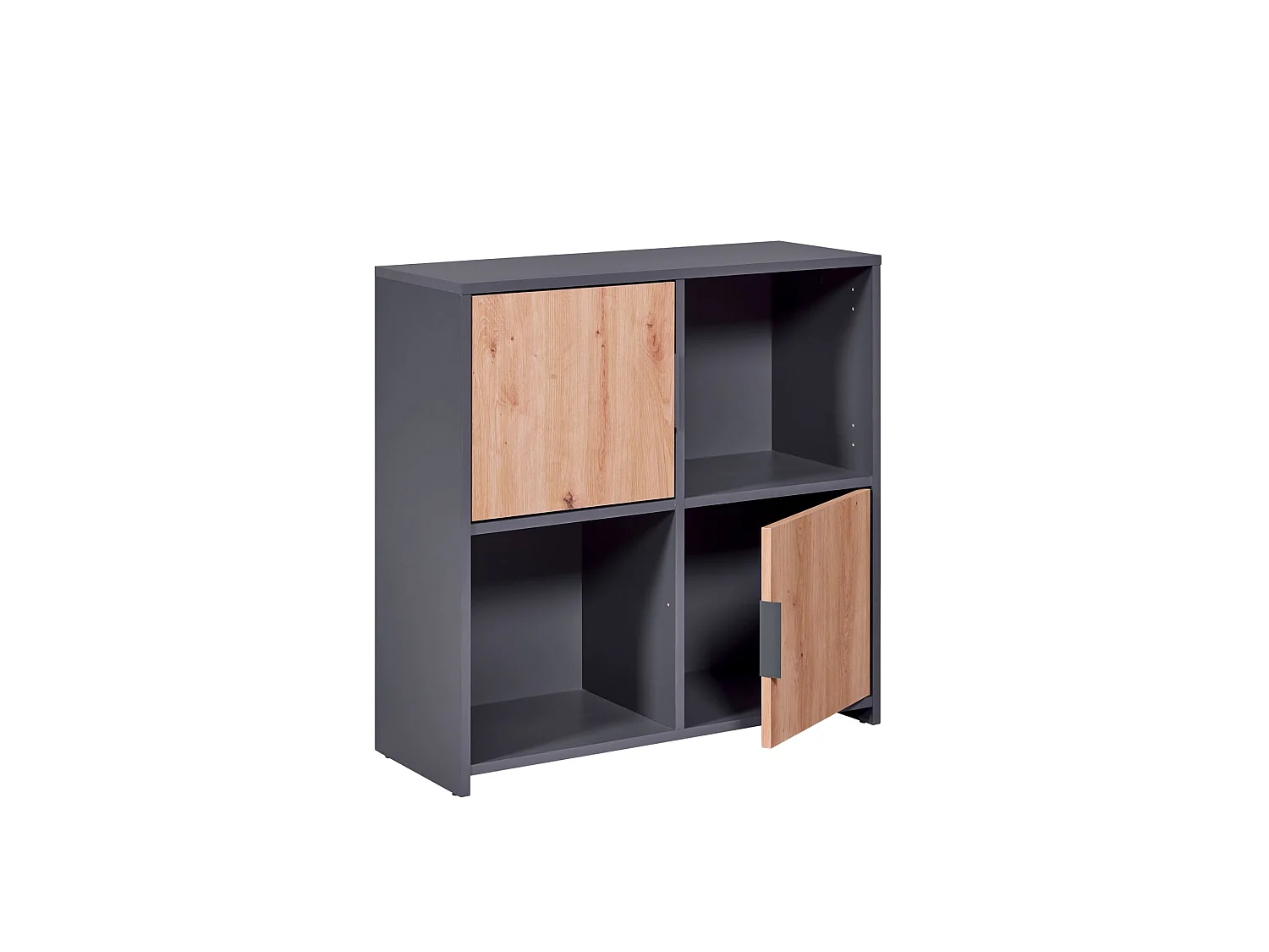 Etagère 4 cases en bois anthracite avec 2 portes battantes chêne artisan - ET12115