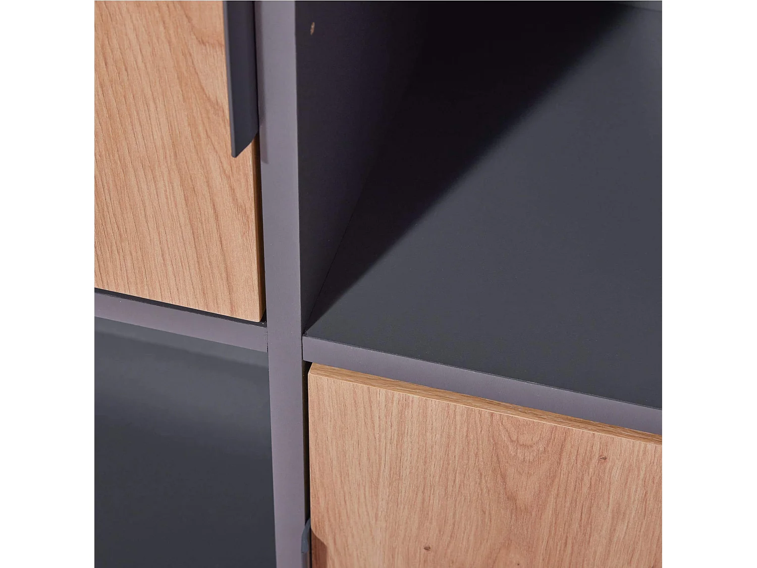 Etagère 4 cases en bois anthracite avec 2 portes battantes chêne artisan - ET12115