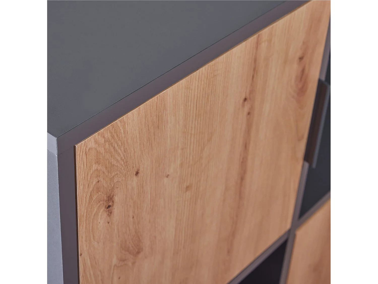 Etagère 4 cases en bois anthracite avec 2 portes battantes chêne artisan - ET12115