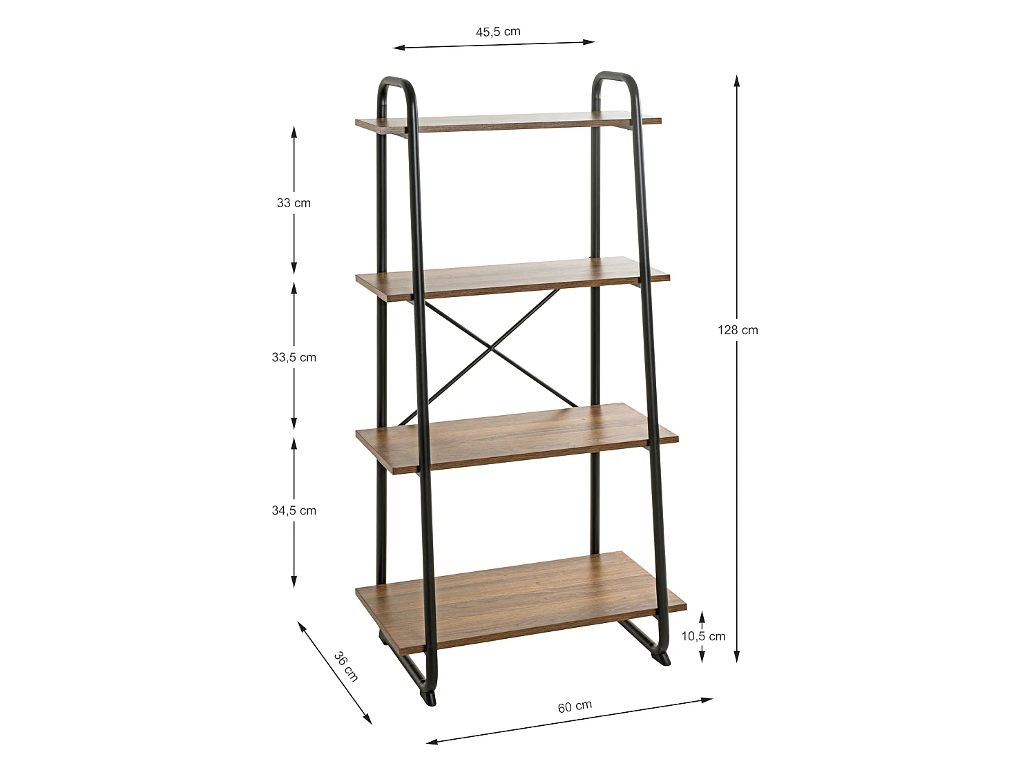 Etagère 4 plateaux en bois imitation chêne et noir laqué - ET15053