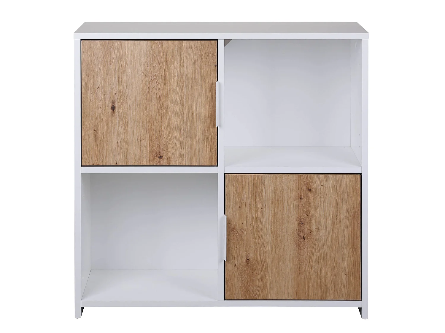 Etagère 4 cases en bois blanc avec 2 portes battantes chêne artisan - ET12115