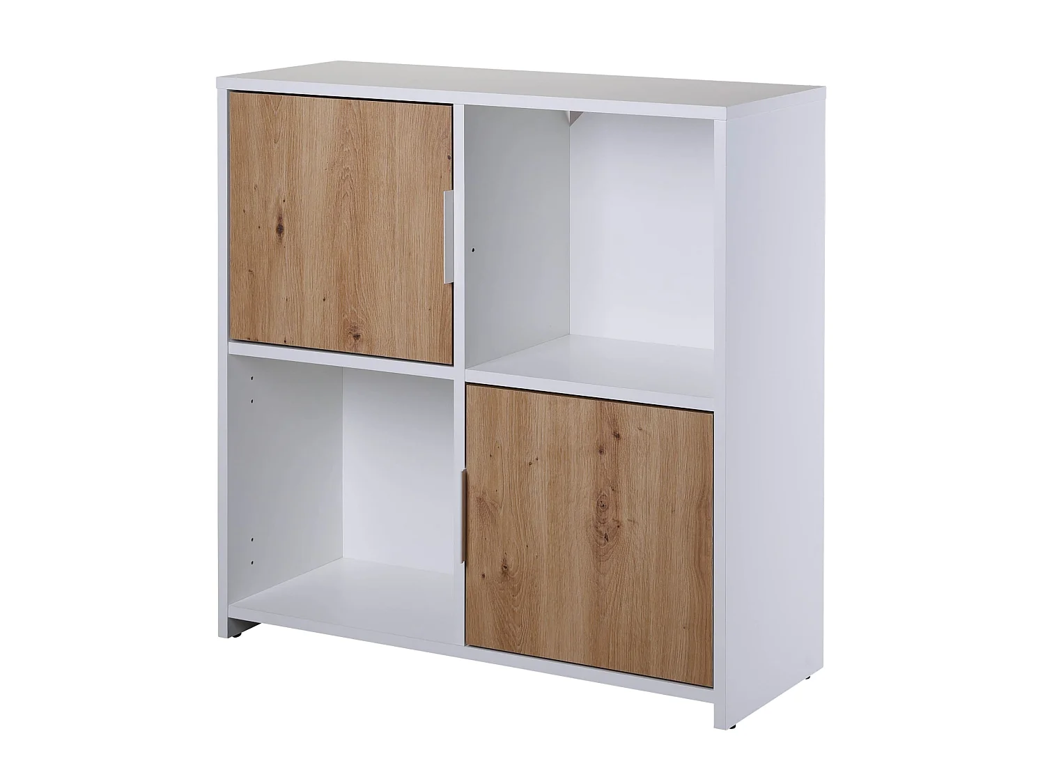 Etagère 4 cases en bois blanc avec 2 portes battantes chêne artisan - ET12115