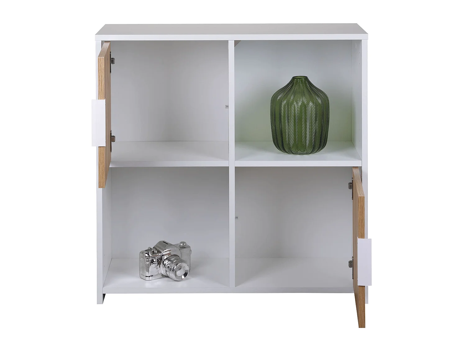 Etagère 4 cases en bois blanc avec 2 portes battantes chêne artisan - ET12115