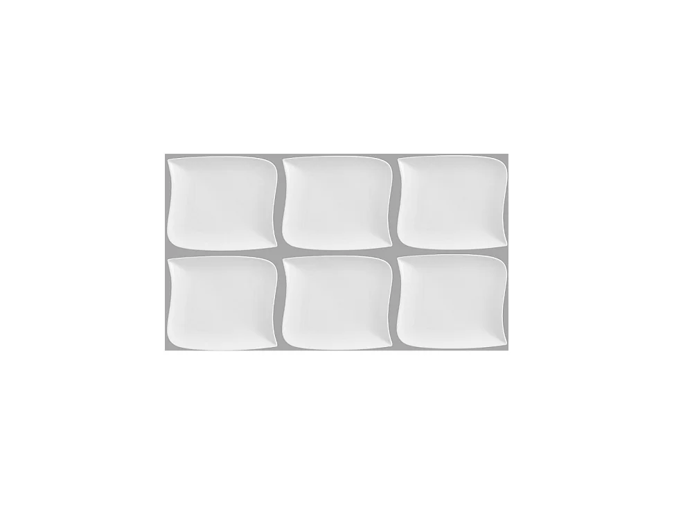 Lot de 6 Assiettes à Dessert Carrées "Vague" 22cm Blanc