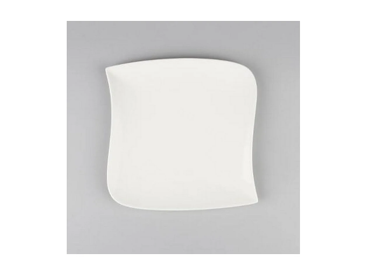 Lot de 6 Assiettes à Dessert Carrées "Vague" 22cm Blanc