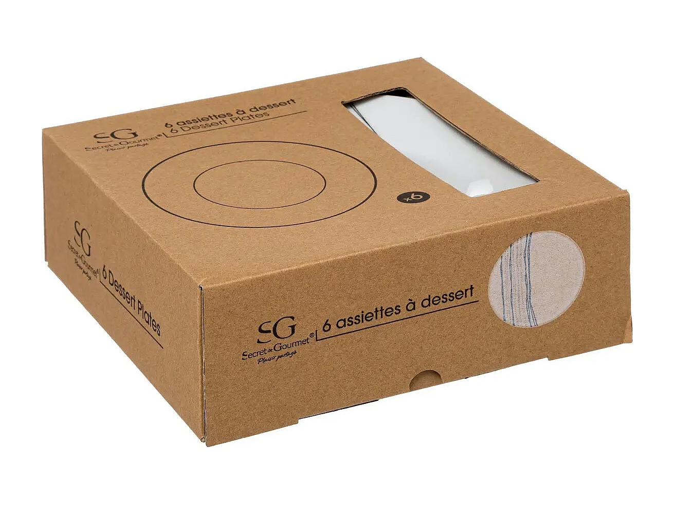 Lot de 6 Assiettes à Dessert "Lignes" 19cm Blanc