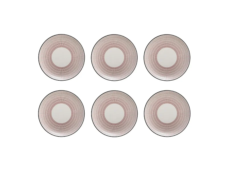Lot de 6 Assiettes à Dessert Porcelaine "Lunis" 19cm Rouge