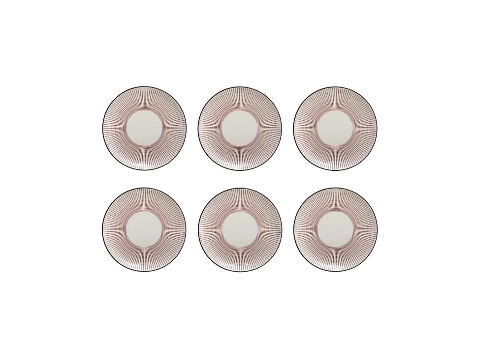 Lot de 6 Assiettes à Dessert Porcelaine "Lunis" 19cm Rouge