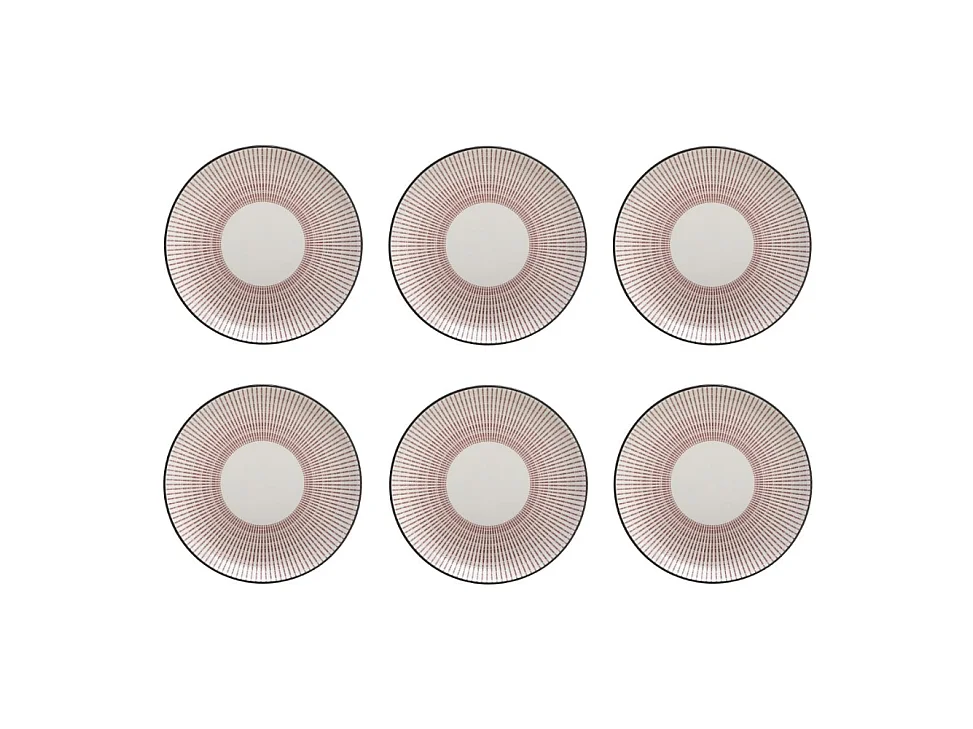 Lot de 6 Assiettes à Dessert Porcelaine "Lunis" 19cm Rouge