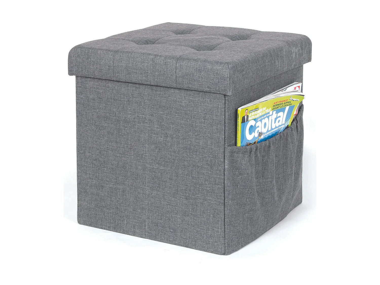 Coffre Pouf Pliable Tissu Gris Fonce Gris