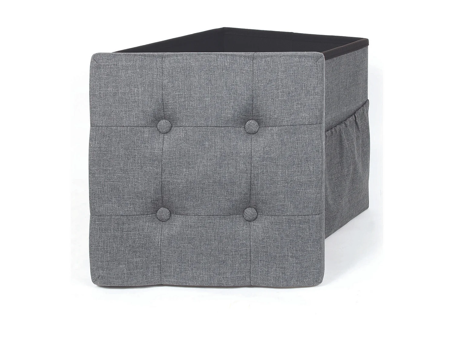 Coffre Pouf Pliable Tissu Gris Fonce Gris