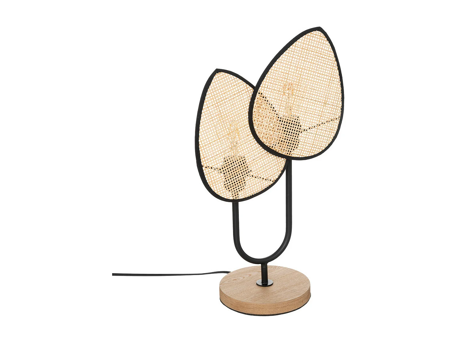 Lampe à poser en Cannage de Rotin et métal Noir H 44 cm