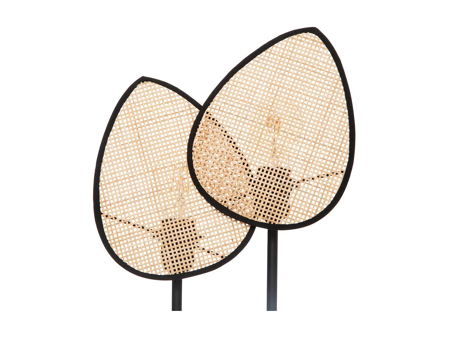 Lampe à poser en Cannage de Rotin et métal Noir H 44 cm