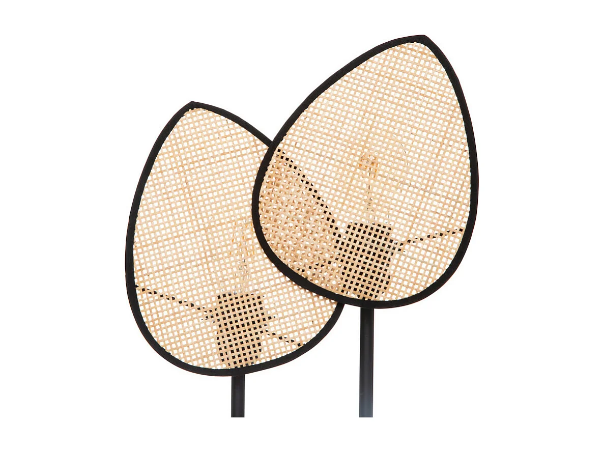 Lampe à poser en Cannage de Rotin et métal Noir H 44 cm