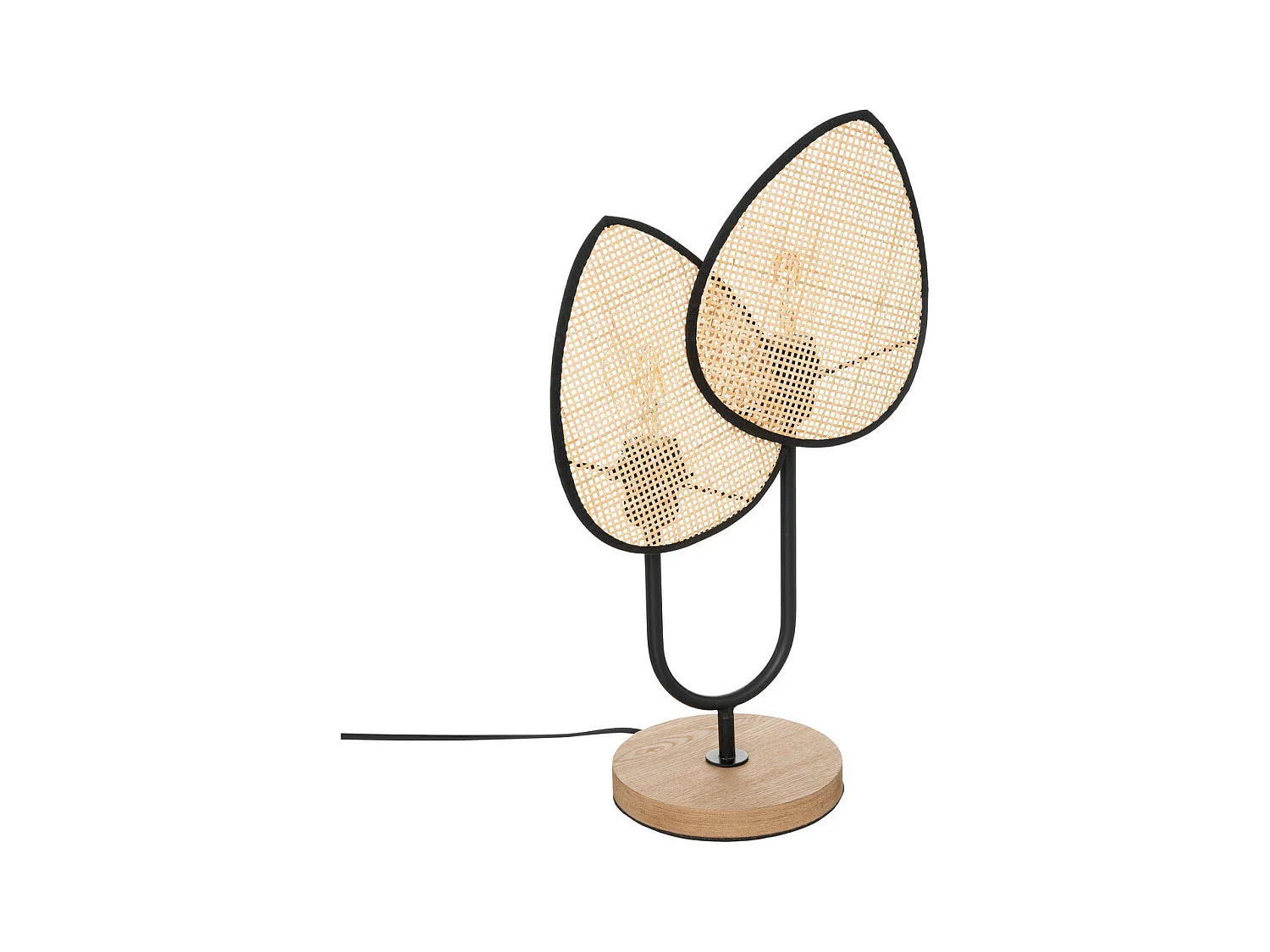 Lampe à poser en Cannage de Rotin et métal Noir H 44 cm