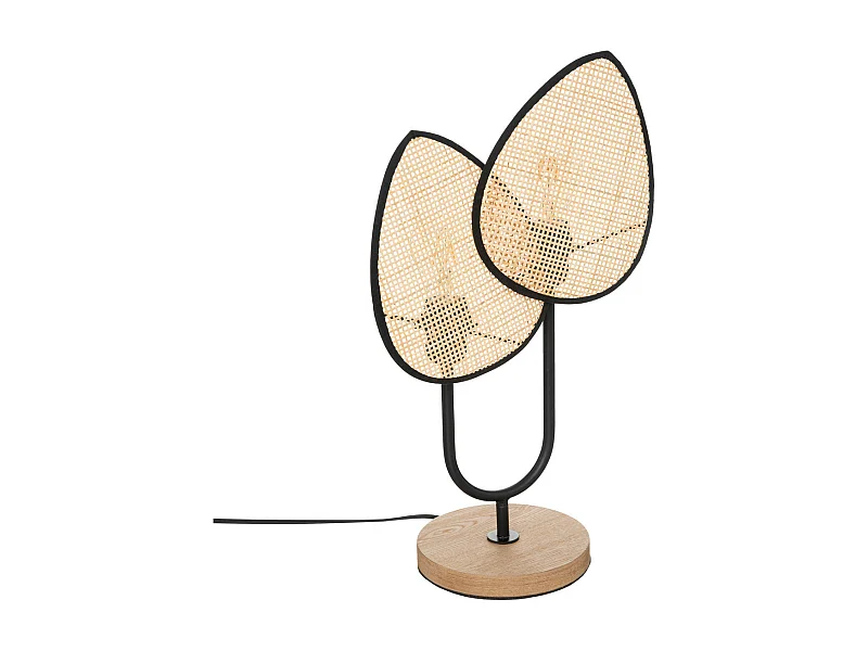 Lampe à poser en Cannage de Rotin et métal Noir H 44 cm