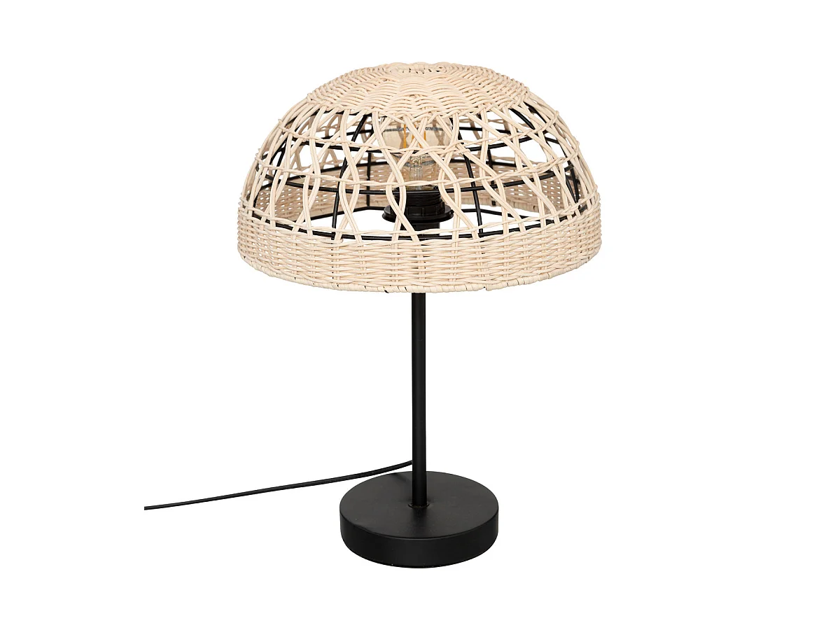 Lampe à poser en métal Noir et abat-jour en Rotin H 41.5 cm