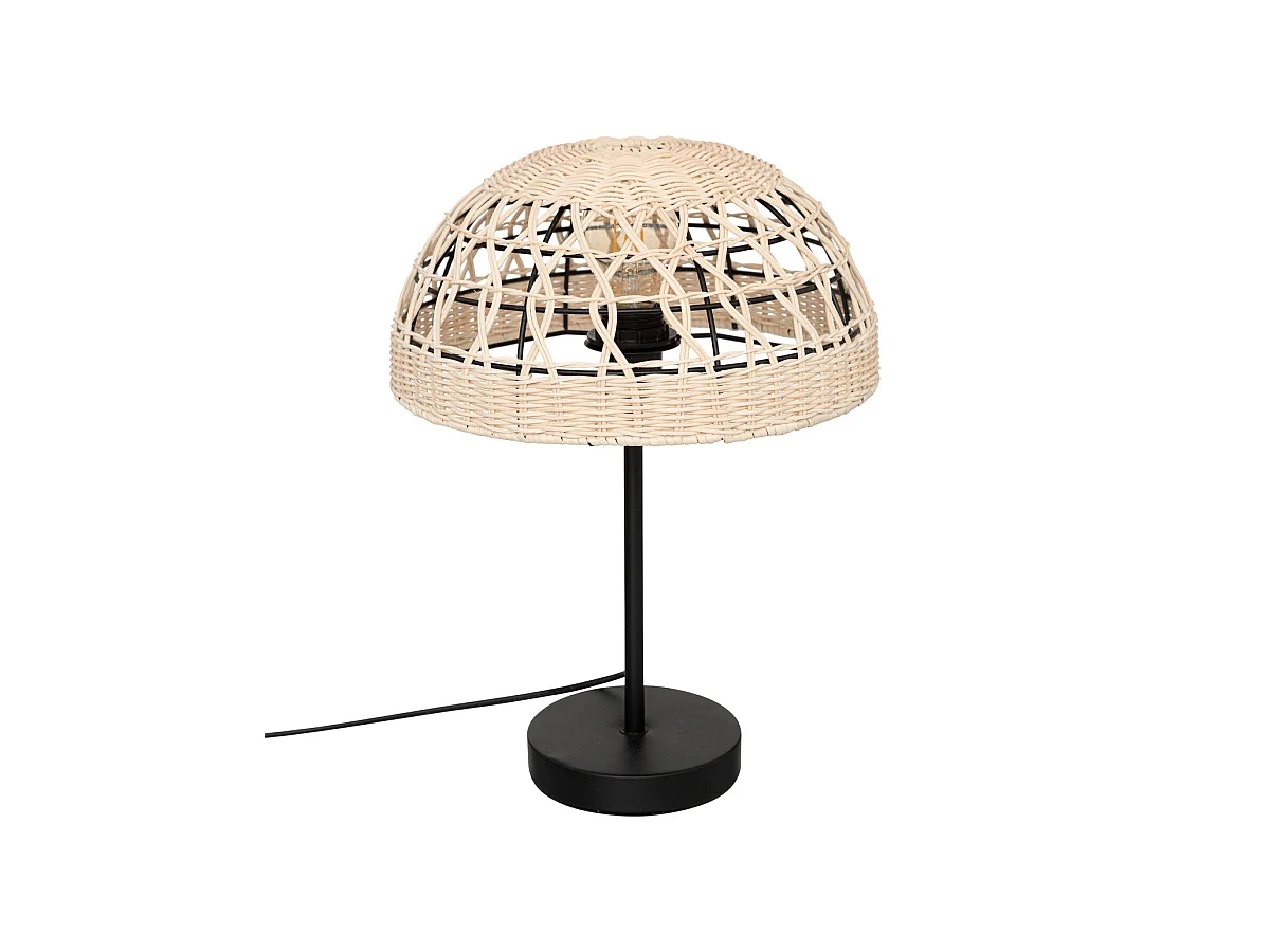 Lampe à poser en métal Noir et abat-jour en Rotin H 41.5 cm