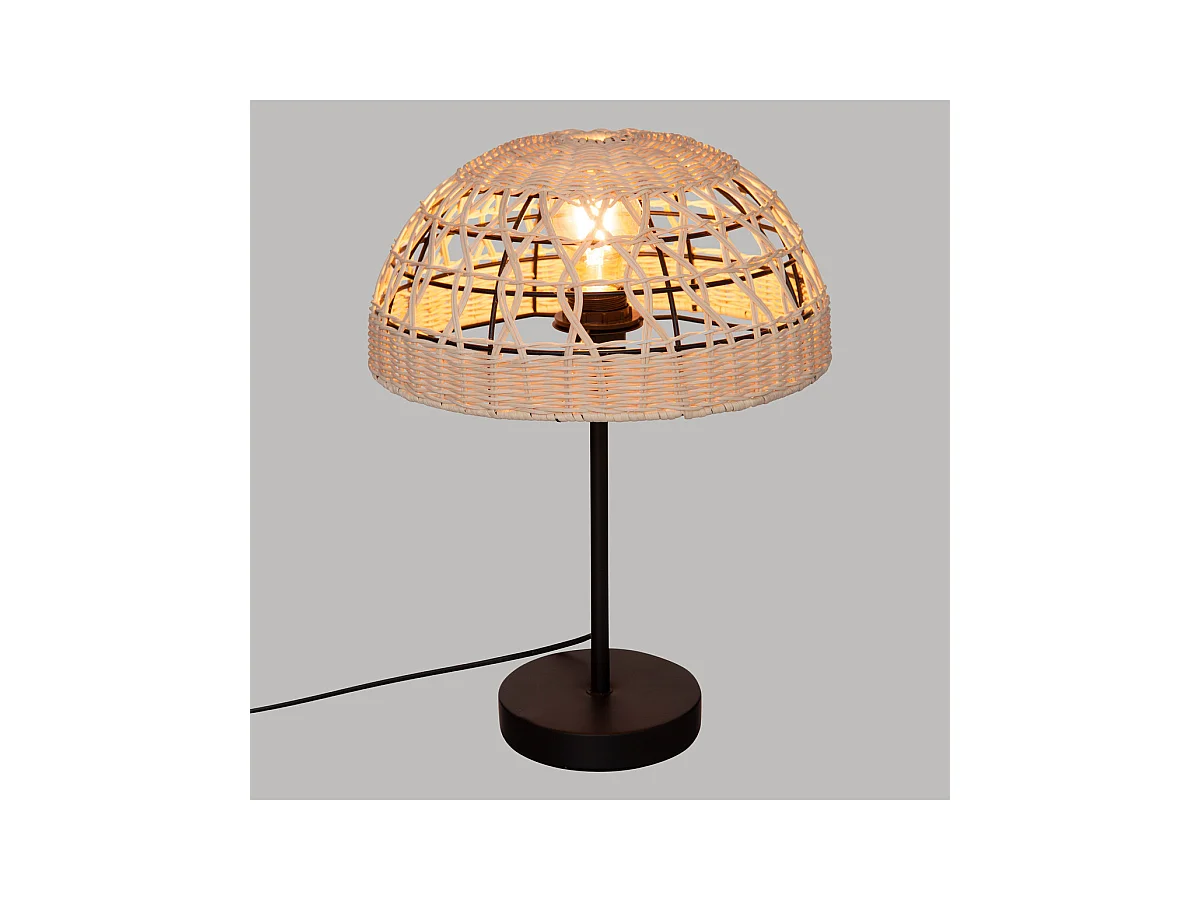 Lampe à poser en métal Noir et abat-jour en Rotin H 41.5 cm