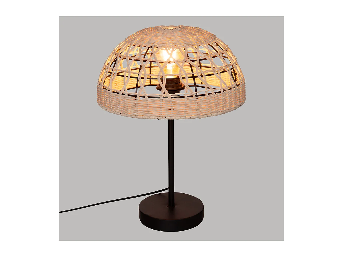 Lampe à poser en métal Noir et abat-jour en Rotin H 41.5 cm