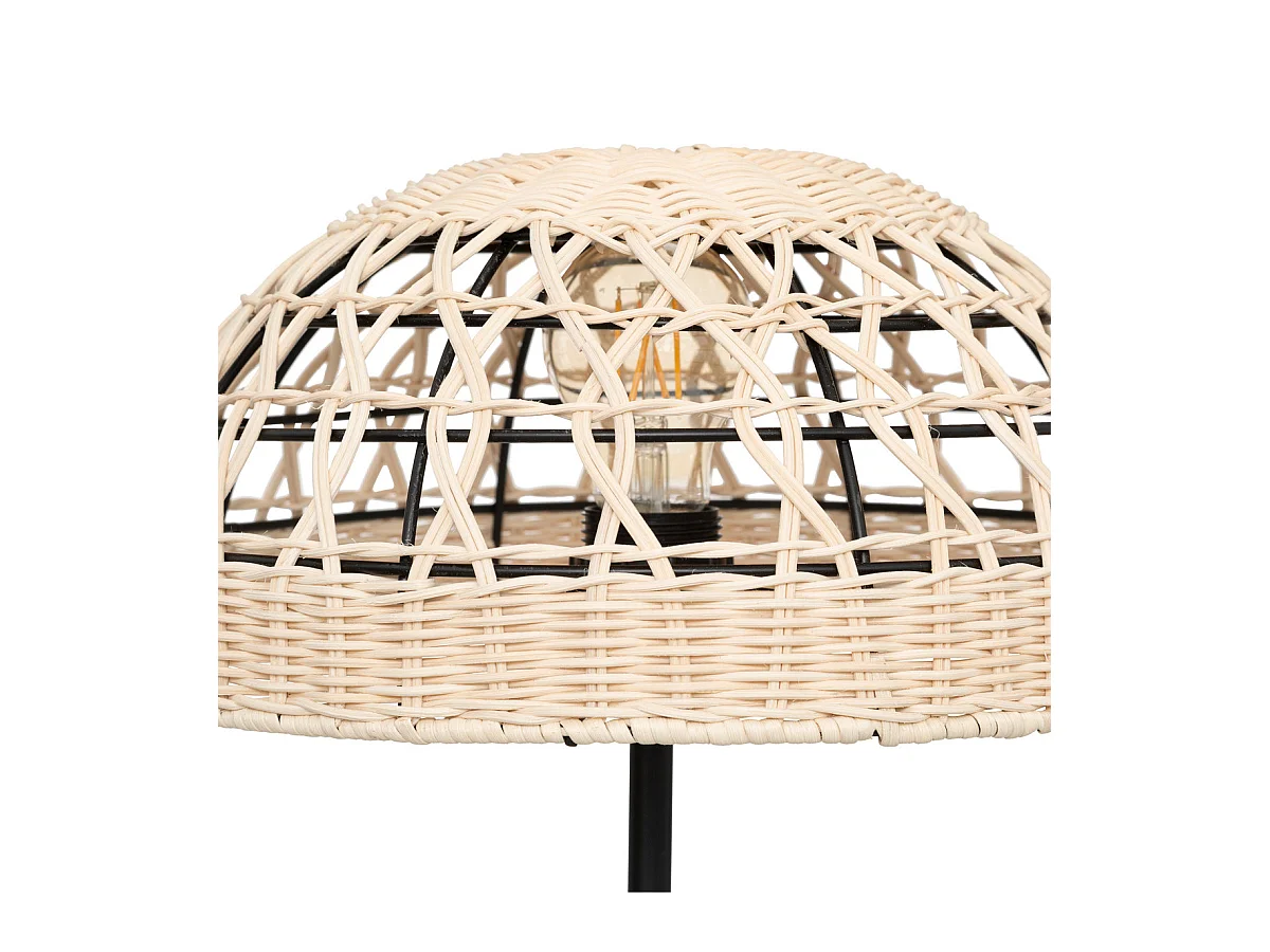 Lampe à poser en métal Noir et abat-jour en Rotin H 41.5 cm