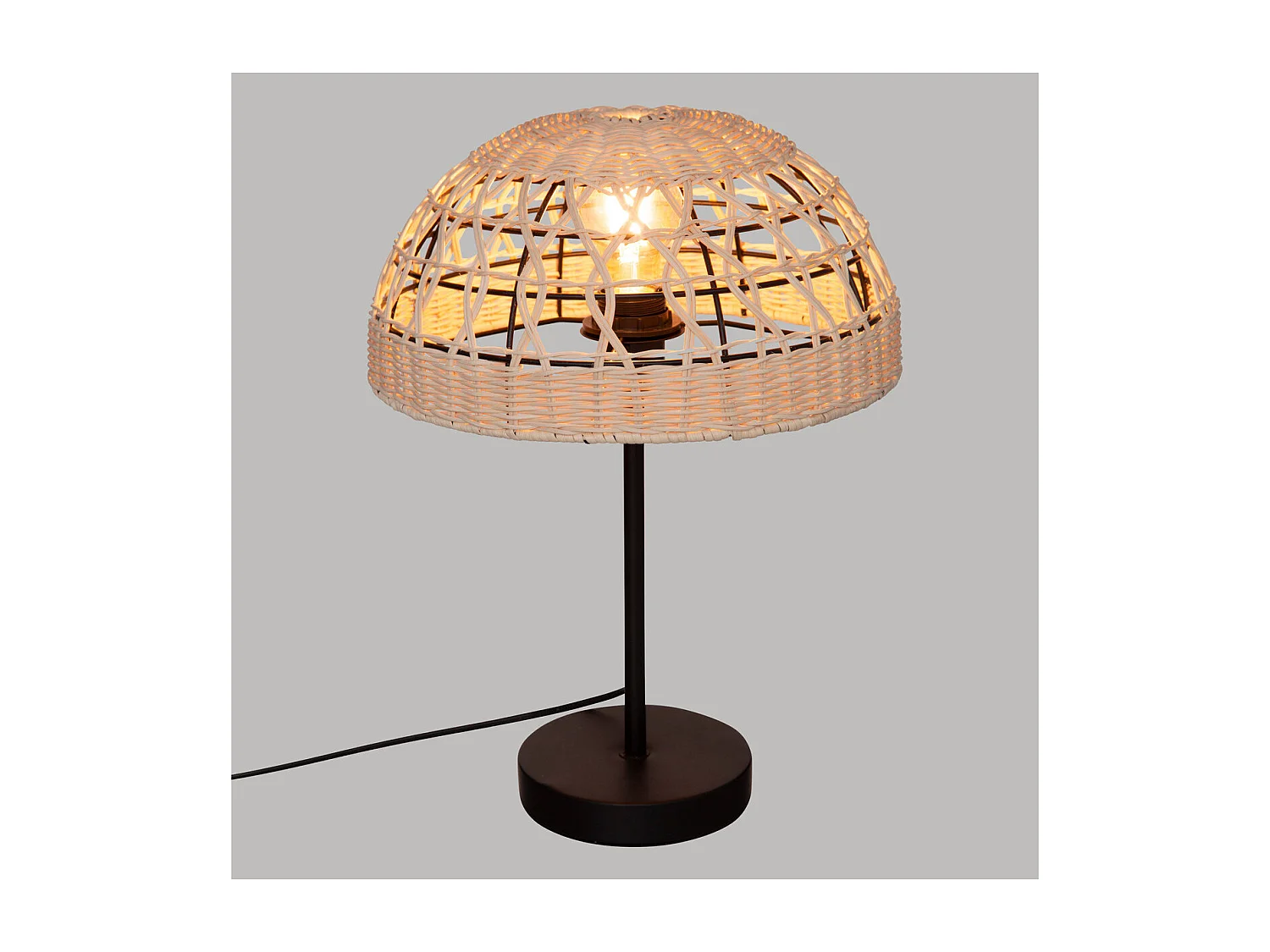 Lampe à poser en métal Noir et abat-jour en Rotin H 41.5 cm