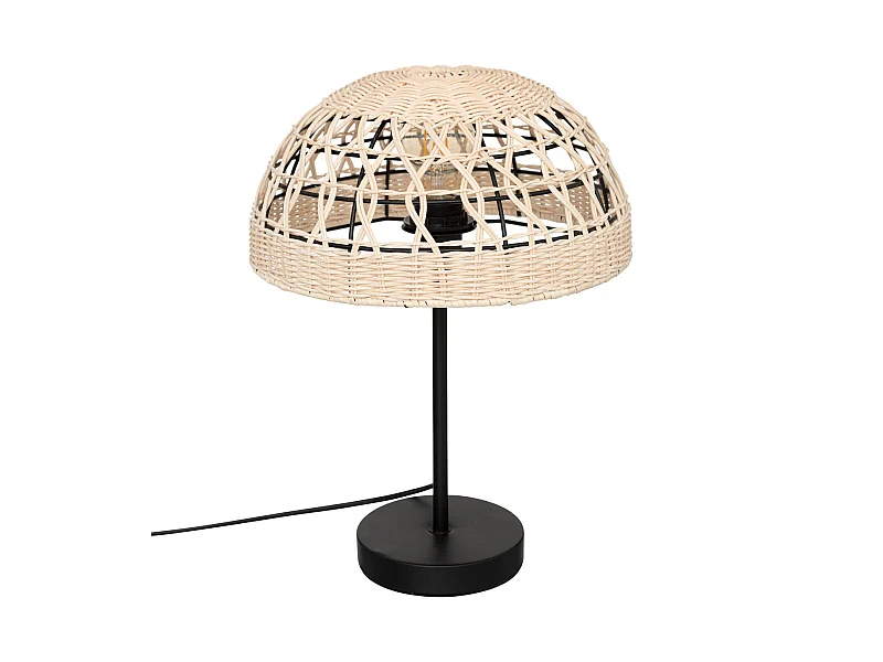 Lampe à poser en métal Noir et abat-jour en Rotin H 41.5 cm