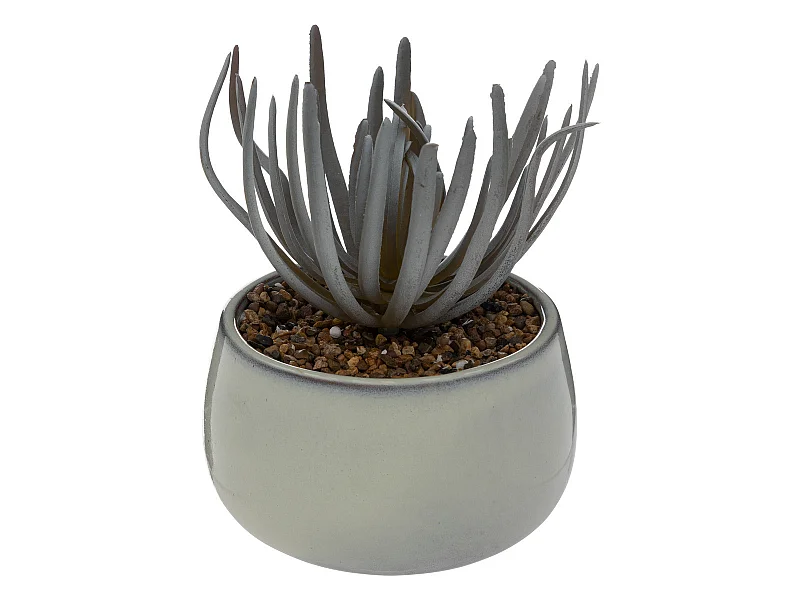 Plante grasse artificielle pot en Céramique émaillée Gris perle 18 cm