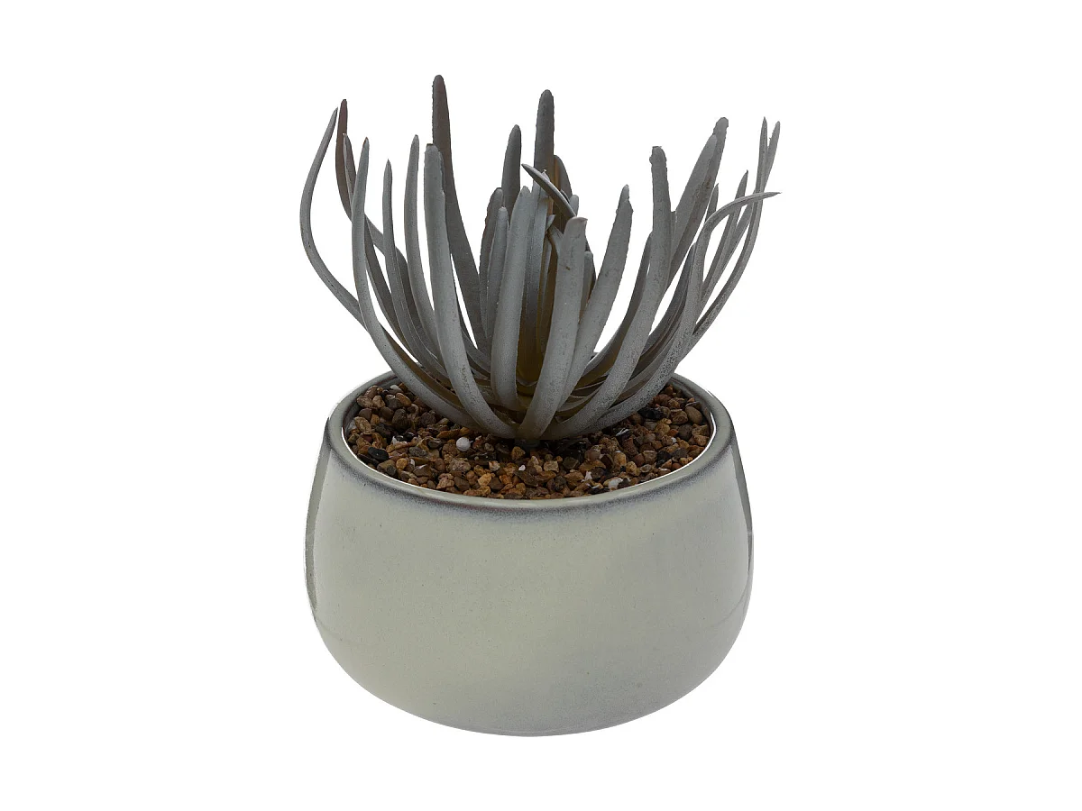 Plante grasse artificielle pot en Céramique émaillée Gris perle 18 cm