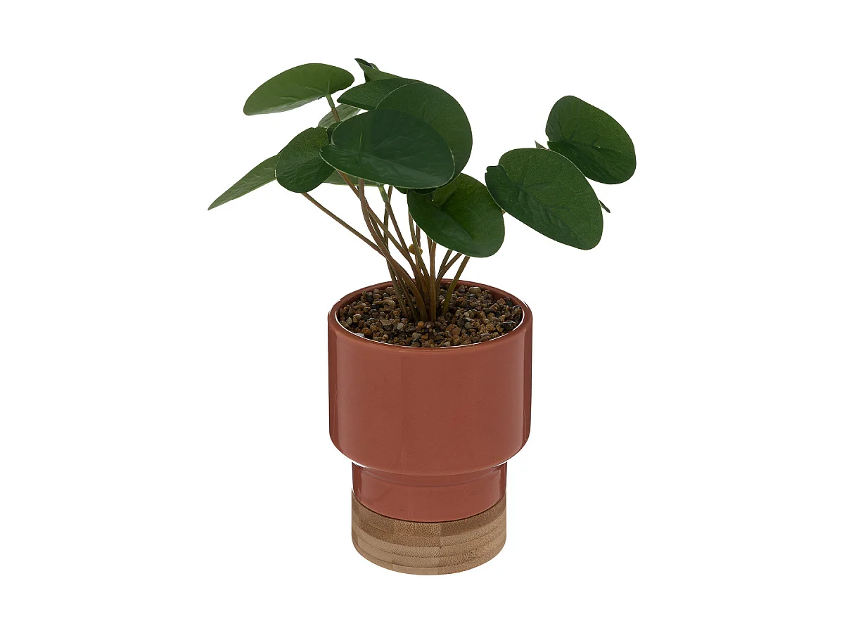 Plante artificielle pot en céramique Pêche et Bambou H 26 cm