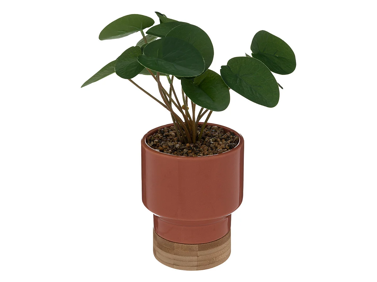 Plante artificielle pot en céramique Pêche et Bambou H 26 cm