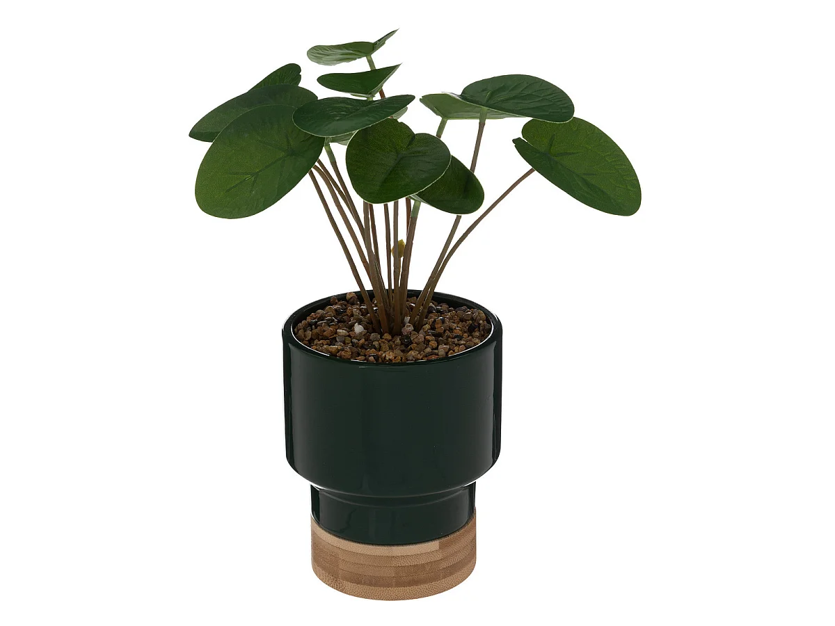 Plante artificielle pot en céramique Vert Foncé et Bambou H 26 cm