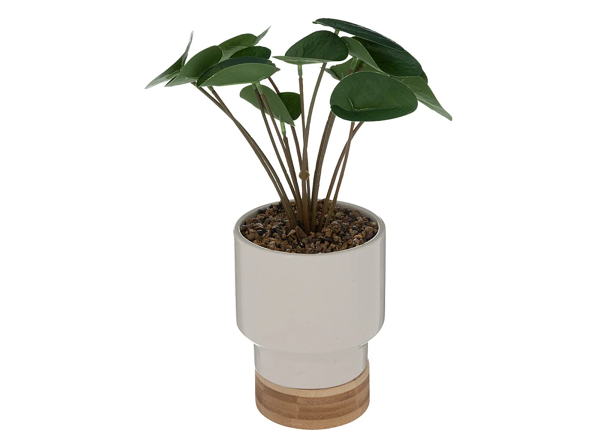 Plante artificielle pot en céramique Blanc cassé et Bambou H 26 cm