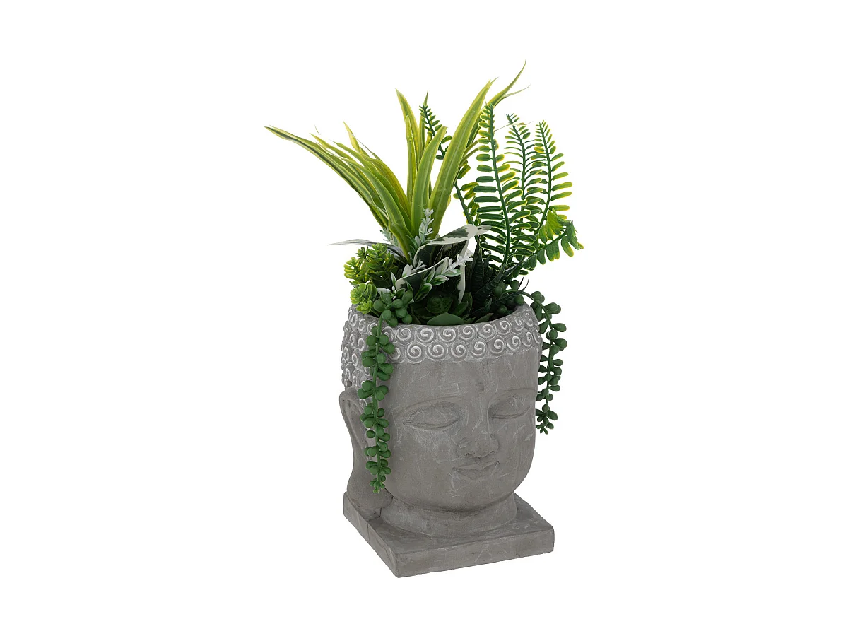 Plante artificielle Bouddha pot gravé H 30 cm
