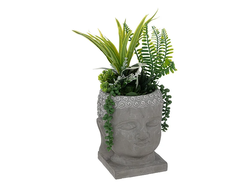 Plante artificielle Bouddha pot gravé H 30 cm