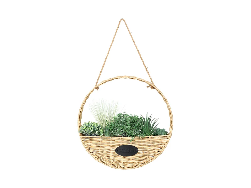 Plantes artificielles suspendues dans un panier tressé avec corde  D 40 cm