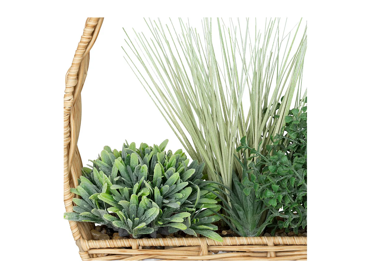 Plantes artificielles suspendues dans un panier tressé avec corde  D 40 cm
