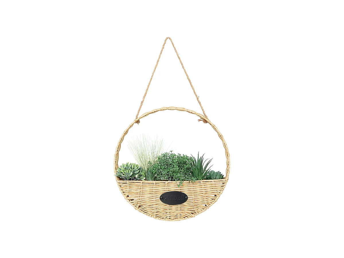 Plantes artificielles suspendues dans un panier tressé avec corde  D 40 cm