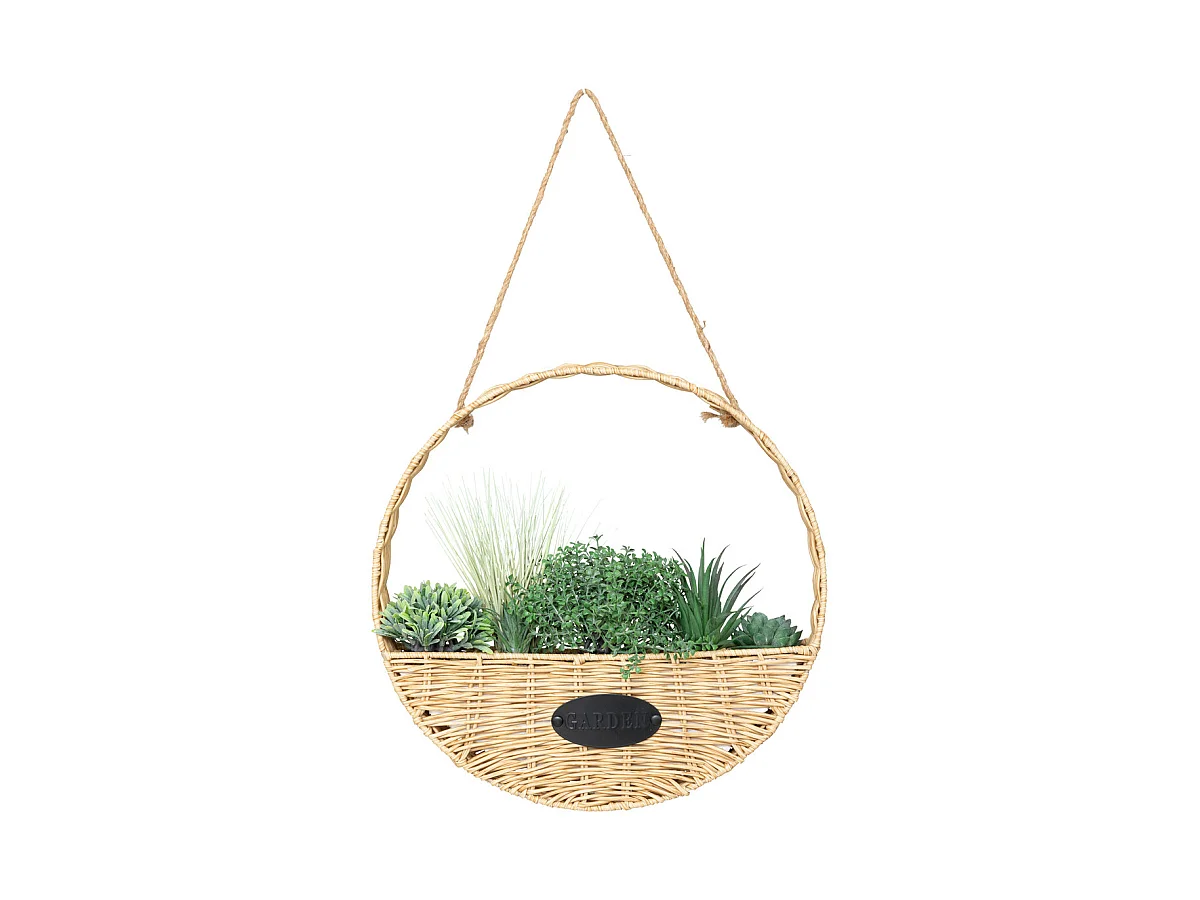 Plantes artificielles suspendues dans un panier tressé avec corde  D 40 cm