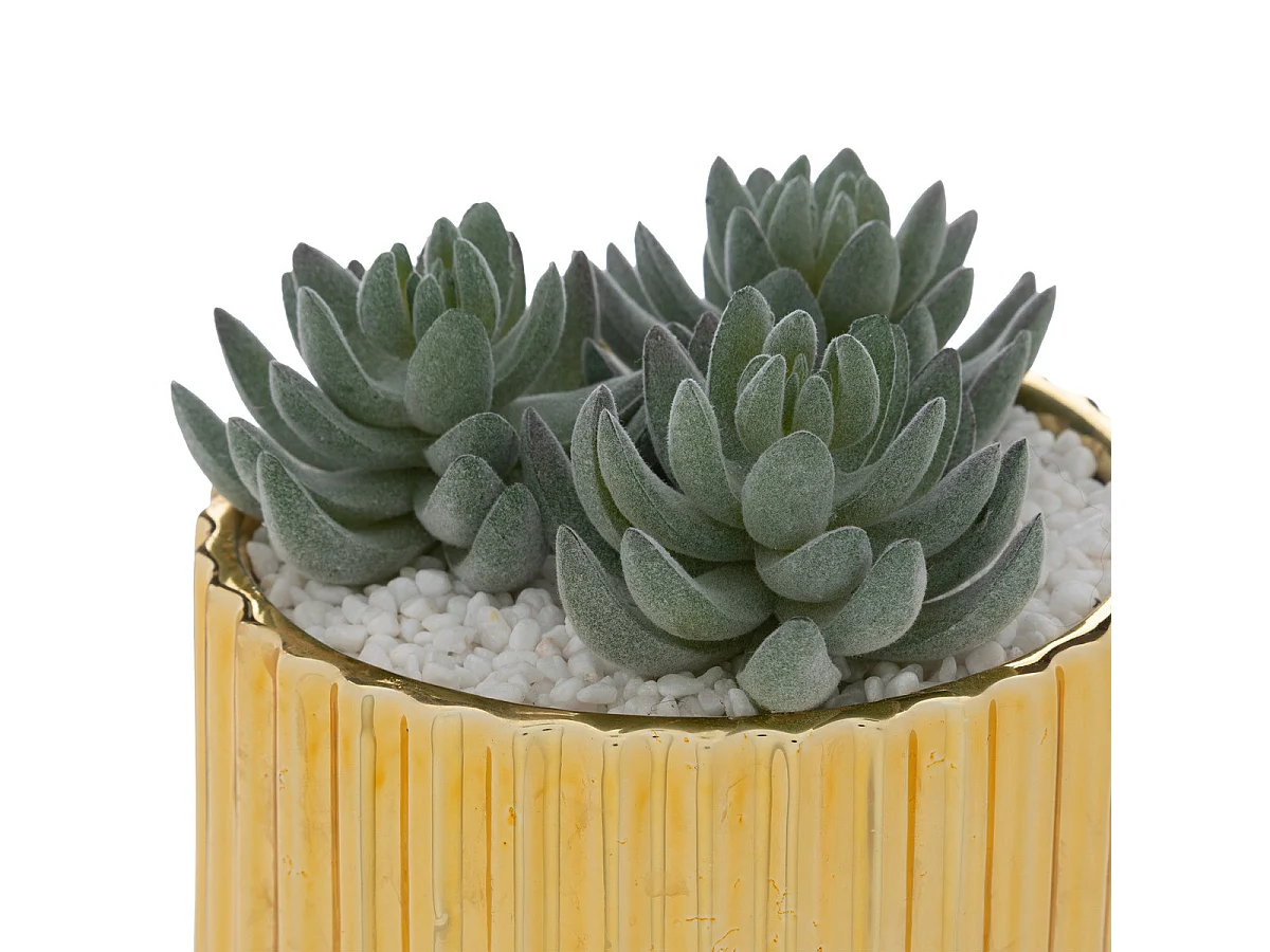 Plantes grasses artificielles dans pot en Céramique Doré rétro et vintage H 14.4 cm