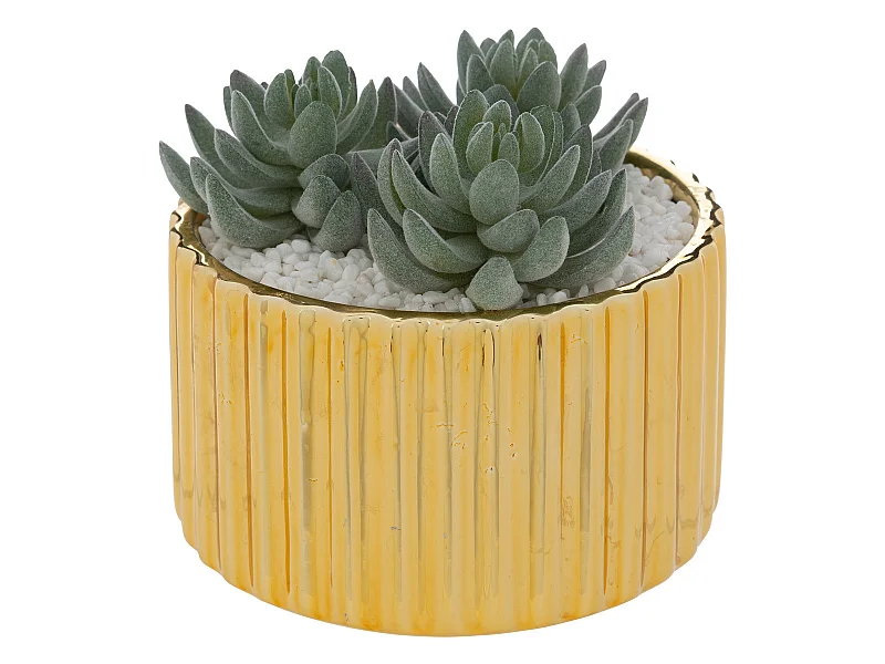 Plantes grasses artificielles dans pot en Céramique Doré rétro et vintage H 14.4 cm