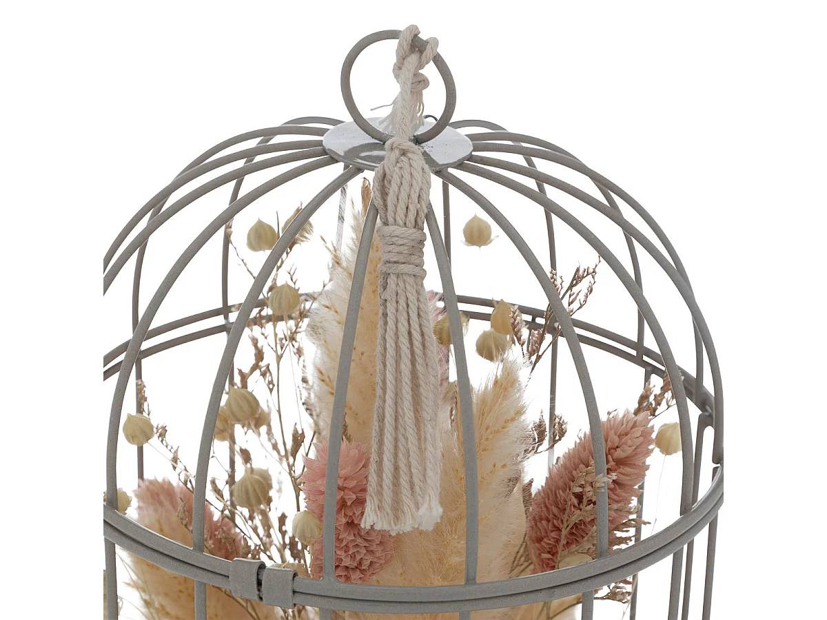 Compo florale Fleurs séchées dans une cage en métal à poser ou suspendre