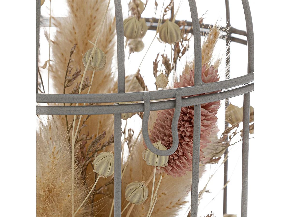 Compo florale Fleurs séchées dans une cage en métal à poser ou suspendre