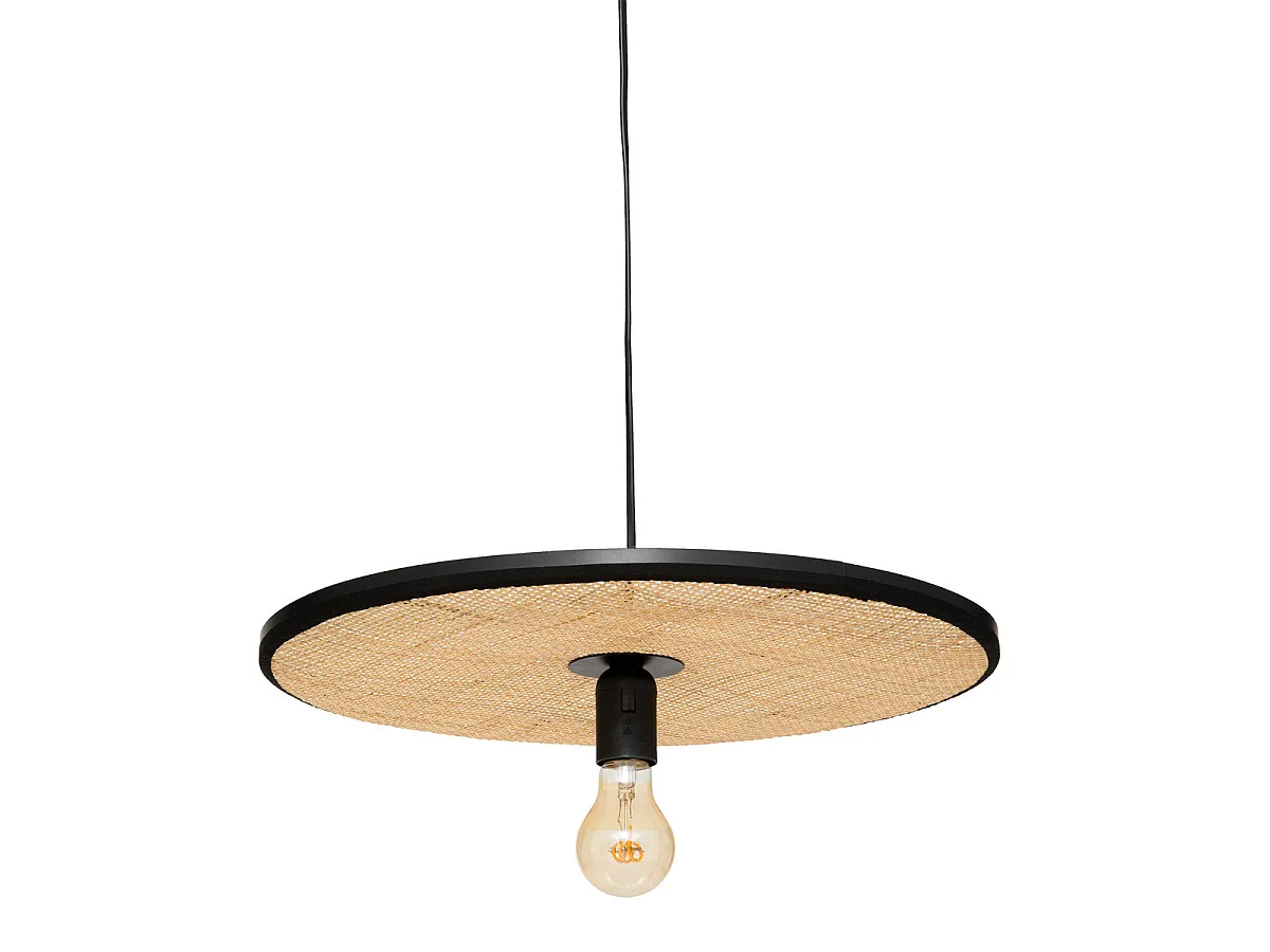 Luminaire Suspension en Rotin et métal Noir D 44 cm